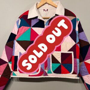SOLD Handmade Quilted Jacket Coat Cotton XS-Small Pink Blue Purple Cropped